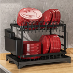 1pc Black Space-Saving 2-Tier Dish Rack
