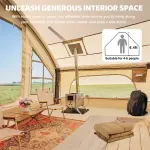 ABORON Inflatable Glamping Tent with Pump, 4-6 Person Extra Large Inflatable House Tents, Glamping Tents Sun Shelter with Mesh & Chimney Window, Beige