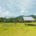 Large Metal Chicken Coop Walk-in Poultry Cage Chicken Run Pen Dog Kennel with Waterproof and Anti-Ultraviolet Cover for Outdoor Farm Use (9.8' L x 19.7' W x 6.4' H)