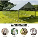 Large Metal Chicken Coop Walk-in Poultry Cage Chicken Run Pen Dog Kennel with Waterproof and Anti-Ultraviolet Cover for Outdoor Farm Use (9.8' L x 19.7' W x 6.4' H)