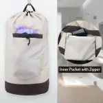 1pc Large Capacity Nylon Laundry Backpack with Mesh Pocket and Adjustable Shoulder Straps, Foldable and Stain-Resistant