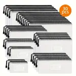 30pcs Superlele Mesh Zipper Pouches - Waterproof, 8 Sizes, Black Organizer Bags, Plastic File Document Folders for Office and Study Supplies