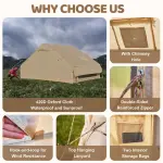 ABORON Inflatable Glamping Tent with Pump, 4-6 Person Extra Large Inflatable House Tents, Glamping Tents Sun Shelter with Mesh & Chimney Window, Beige