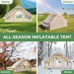 ABORON Inflatable Glamping Tent with Pump, 4-6 Person Extra Large Inflatable House Tents, Glamping Tents Sun Shelter with Mesh & Chimney Window, Beige