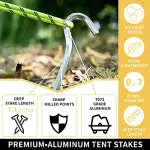 10pcs Camping Tent Stakes, 7 Inch Heavy Duty Metal Tent Peg With Hook, Garden Stakes For Camping Tent Garden Edging Tarp