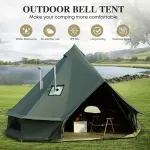 Bell Tent For Camping, Cotton Canvas Bell Tent With Stove Jack, Outdoor Canvas Bell Tent For Family Glamping Camping, 4 Season Tent With Zipped Removable Floor, 3M