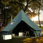 Bell Tent For Camping, Cotton Canvas Bell Tent With Stove Jack, Outdoor Canvas Bell Tent For Family Glamping Camping, 4 Season Tent With Zipped Removable Floor, 3M