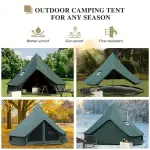 Bell Tent For Camping, Cotton Canvas Bell Tent With Stove Jack, Outdoor Canvas Bell Tent For Family Glamping Camping, 4 Season Tent With Zipped Removable Floor, 3M