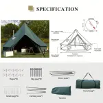 Bell Tent For Camping, Cotton Canvas Bell Tent With Stove Jack, Outdoor Canvas Bell Tent For Family Glamping Camping, 4 Season Tent With Zipped Removable Floor, 3M