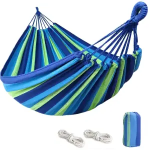 1pc Blue Outdoor Anti-tip Canvas Hammock - Portable Camping Hammock