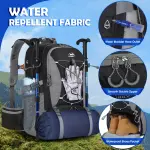 50L NUBILY Waterproof Hiking Backpack - Lightweight Camping Daypack for Men and Women - Outdoor Travel Daypack with Multiple Compartments and Pockets - Black