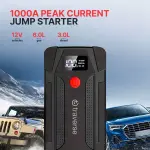 1000A Portable Car Jump Starter & Charger, 8000mAh Emergency Power Bank for Cell Phones, Cars, Motorcycles