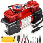 12V Twin Cylinder Portable Heavy Duty Tire Air Compressor - Digital Tire Inflator with LED Light
