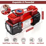 12V Twin Cylinder Portable Heavy Duty Tire Air Compressor - Digital Tire Inflator with LED Light