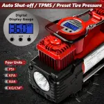 12V Twin Cylinder Portable Heavy Duty Tire Air Compressor - Digital Tire Inflator with LED Light