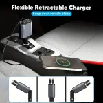 Retractable Dual Type-C & IPhone 14/13/12 Car Charger - Fast Charging, Tangle-Free Cables for iOS and Android Devices