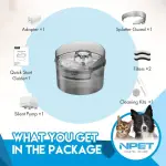 2 Gallon/270oz/8L Large Capacity NPET DF30 Automatic Dog Water Fountain Dispenser